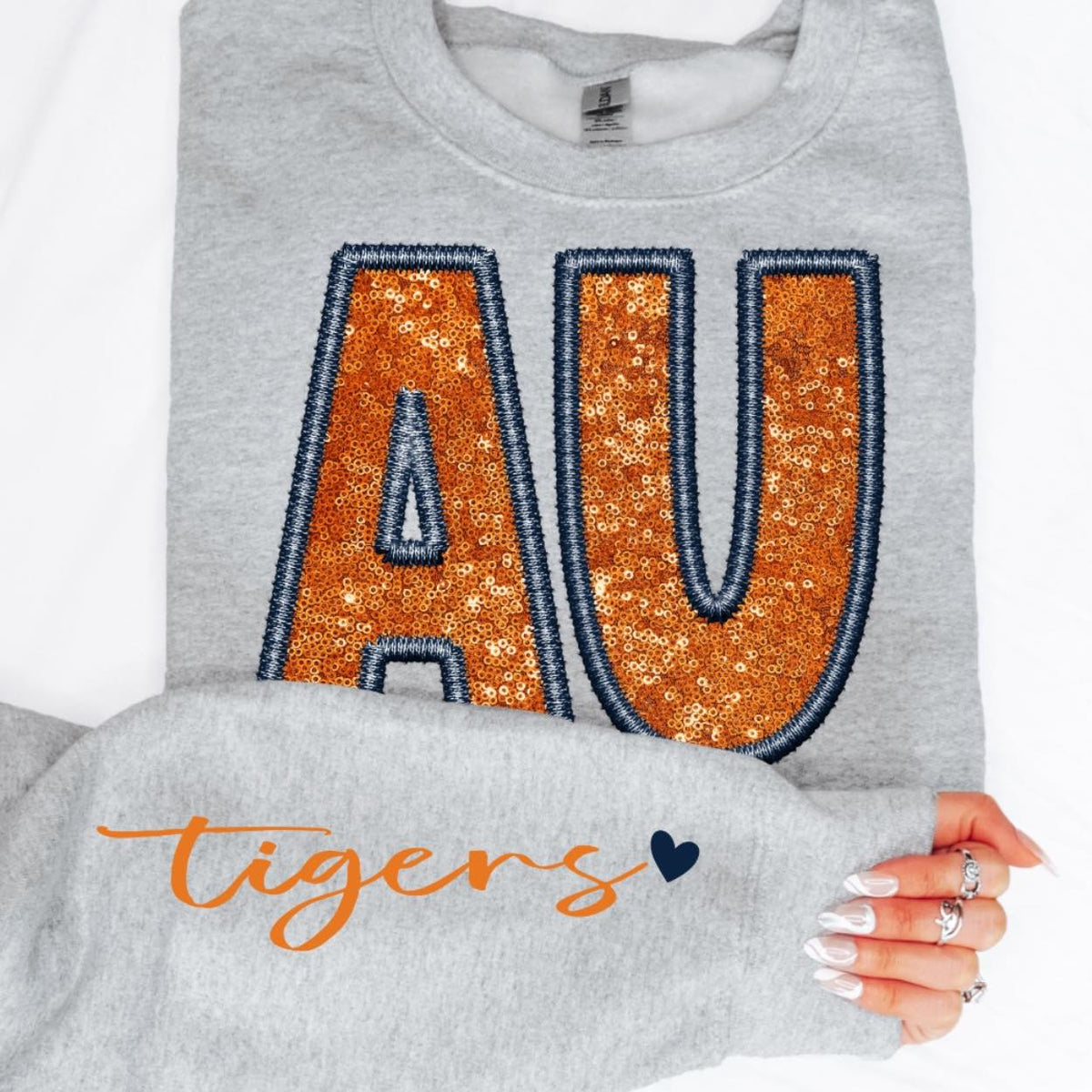 Faux Embroidered with Faux Sequins Varsity Spirit Printed Sweatshirt